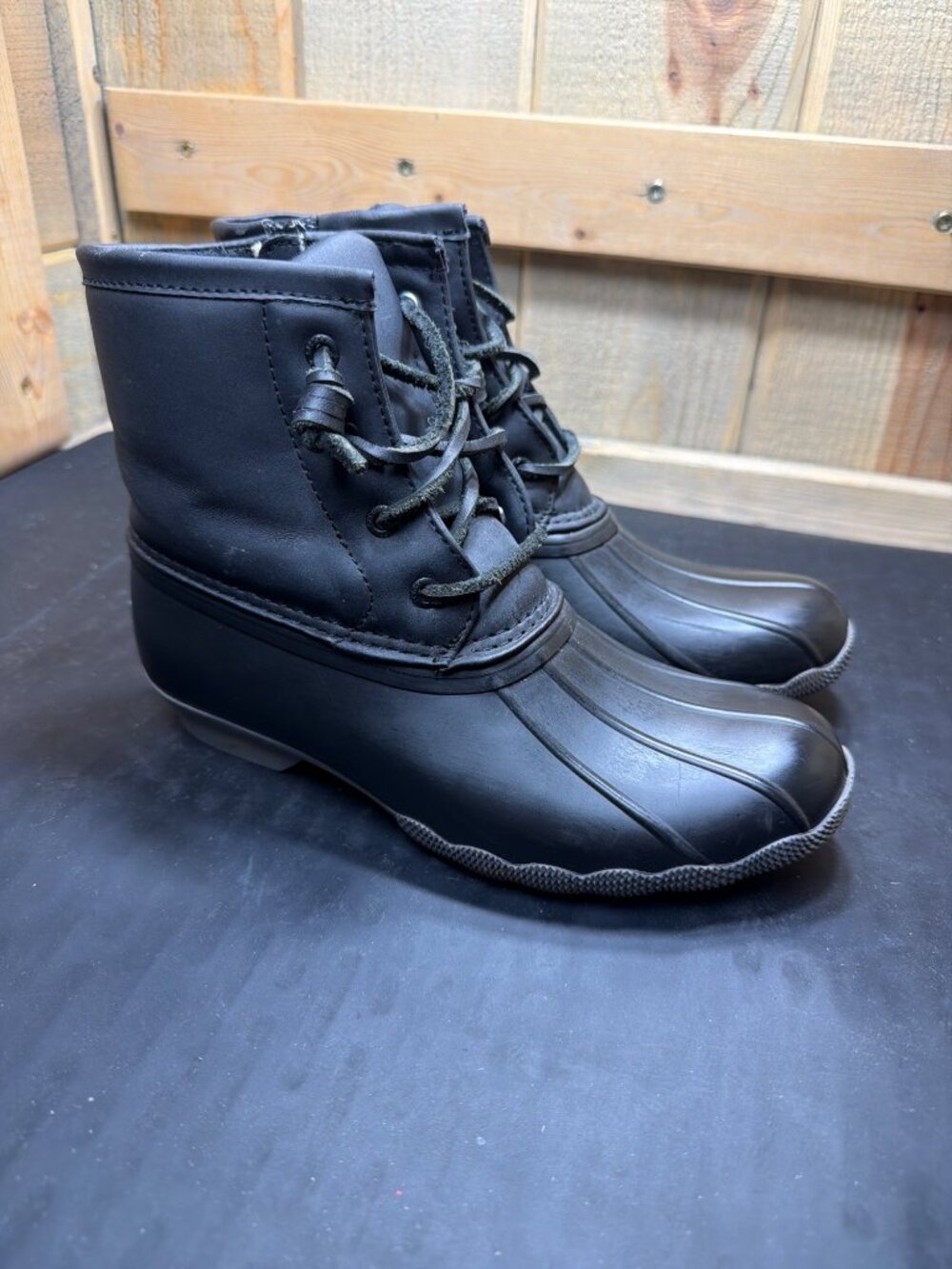 Sperry Girls 3M Saltwater Duck Boots Black Side Zip Youth EU 35